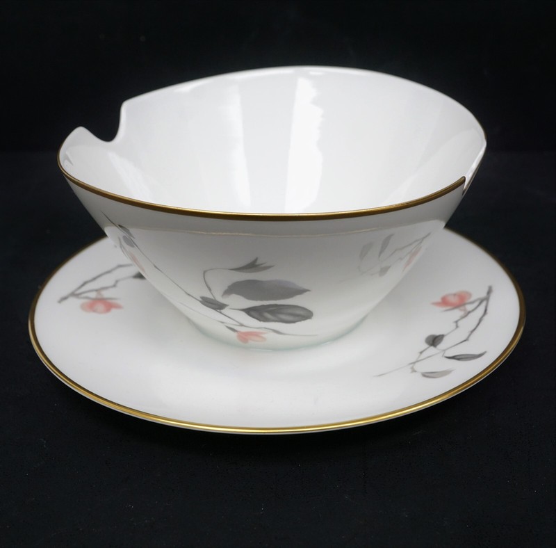 ROSENTHAL CONTINENTAL Japanese Quince Gold China Gravy Boat & Attached Plate