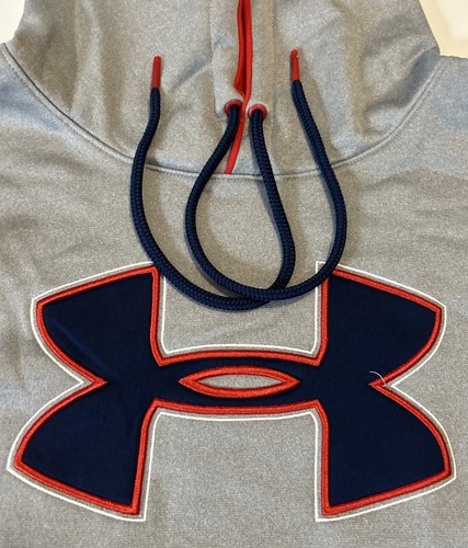 Under Armour Hoodie Adult Gray Blue Red X Large Logo Outdoor Pocket Mens - Picture 2 of 11
