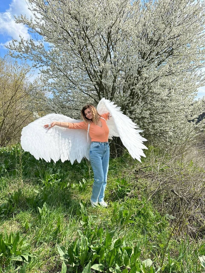 Angel wings Cosplay White Bird Photo Sexy Halloween Carnival Costume Fairy - Image 2 of 4