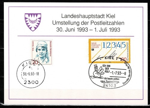 Bund MiNr. 1659 MiF auf Karte 2300 Kiel (201) - Neue Postleitzahlen