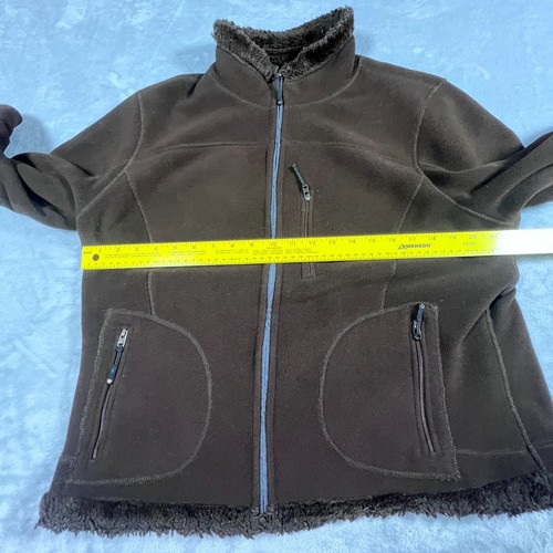 Vintage Green Tea Womens Y2K Fleece Sherpa Jacket Sz XXL Zipper Pockets Brown - Picture 6 of 12