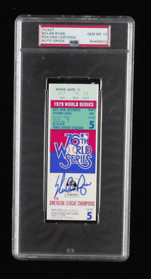 Nolan Ryan Signed 1979 World Series Ticket - Autograph Graded PSA 10