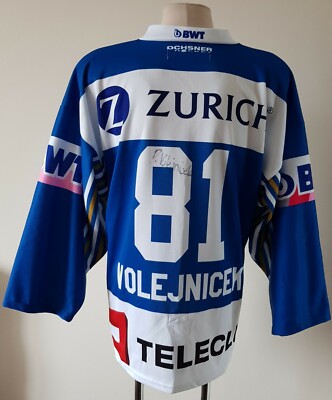 EV Zug Ice Hockey Ochsner Match Worn Jersey size XL #81 Volejnicek Avtograph 