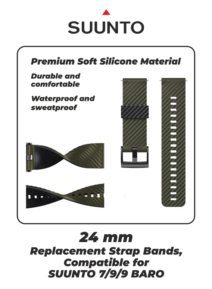 Correa de pulsera de silicona portátil 4U Suunto 7/Suunto 9 24 mm QuickFix caqui/negro Foto 2 de 4