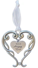 Amazing Nurse Heart Ornament with Crystal on White Ribbon (HO134) NEW 4 Inches