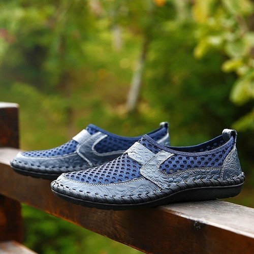 Zapatos informales de malla transpirable para hombre Tenis ligeros Sin cordones Mocasines planos - Imagen 11 de 28