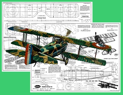 Guillows Model Airplane Plans (FF): French SPAD VII 18'' Scale Rubber or .010