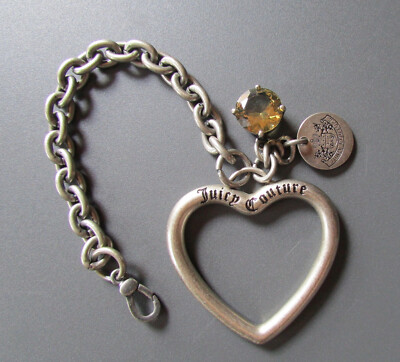 Juicy Couture Purse Charm Key fob Open Metal Heart Crystal Scottie Logo Vintage