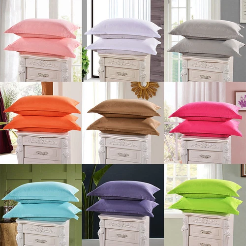 Cotton Solid Color Standard Queen Size Bedding Pillow Covers Cases Pillowcases - Picture 1 of 19