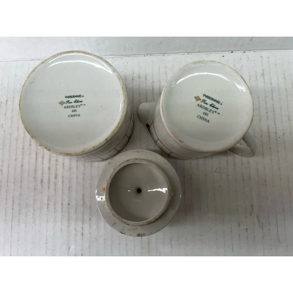Crema Farberware Ardsley y azucarero cubierto blanco varios arcos porcelana fina Foto 3 de 3