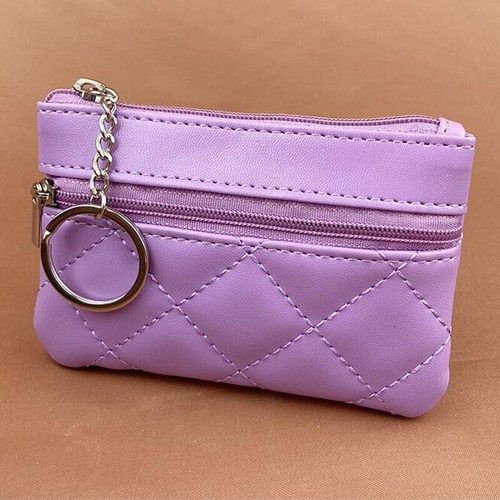 Women's PU Leather 2 Zipper Pockets Key Ring Coin Purse Card Cash Holder Wallet - Photo 10/22