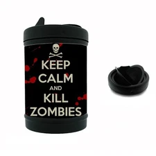Black Metal Car Ashtray Keep Calm and Kill Zombies Design-019