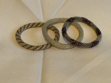 Lot of 3 Nepalese Glass Seed Bead Stackable Bracelets Roll On