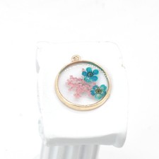 4PCS Gold Tone Real Dried Pressed Flower Resin Round 25mm Charm Daffodil GXE2101