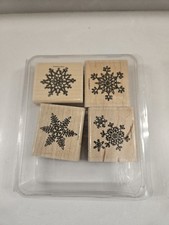Stampin' Up 1998 Snowflake Rubber Stamps Set Of 4 Wood Mount Holiday Winter