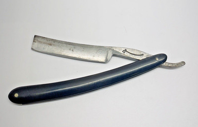 Vintage Wald Solingen Germany Straight Razor Scythe Logo Black Handle