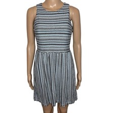 LOFT Crewneck Blue Patterned Sleeveless Mini Sundress 