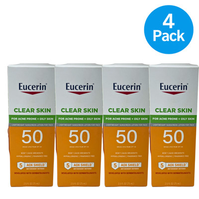 Eucerin Clear Skin Lightweight Sunscreen Lotion SPF 50 2.5 oz 4 Pack Exp 1026