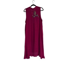 Mlle Gabrielle Magenta Floral Embroidered Sleeveless Ruffle Midi Dress 1X