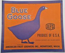 Vintage Original Blue Goose AFG Label, Wenatchee WA. Dealers Lot of 100 9 x 10.5