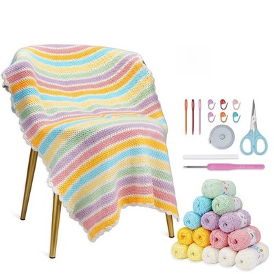 Rainbow Crochet Blanket Kit for Beginners - Complete Learn to Crochet Set wit...