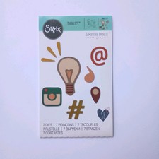 Sizzix Thinlits Die Set Bright Spark 661721 Lightbulb Hashtag Heart 7 Dies Rare