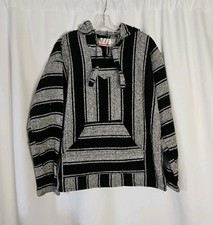 Mexican Baja Hoodie Jacket Drug Rug Pullover Size L Hippie Surf Poncho
