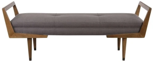 Waylon 59" Wide Taupe Gray and Oak Modern Banquette Tufted Bench - Picture 2 of 6