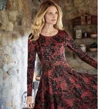 Peruvian Connection Finley Red & Black Floral Fit & Flare Midi Dress Romantic S