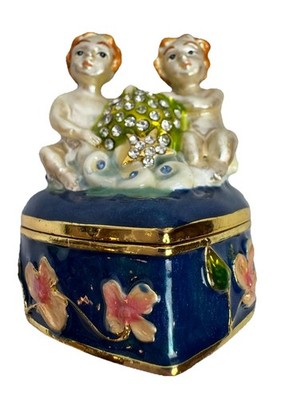 Bejeweled Enameled GEMINI Horoscope Trinket Box Jewelry Box Decor Display