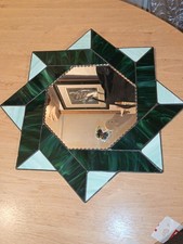 Handmade Art Deco Tiffany Style Stained Glass Mirror, Green & White, Star Shaped