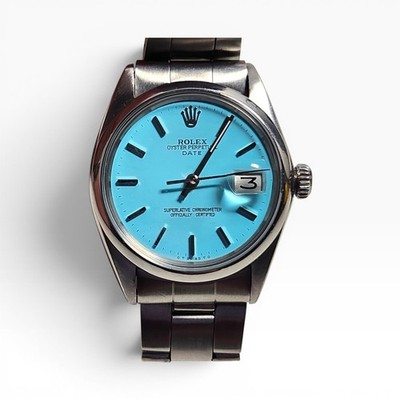 Rolex Date 34 mm Blue Turquoise Steel Oyster Automatic Watch 1501 Circa 1969