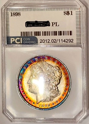 1898-P Rare Date CH BU + PL Proof-like Reflective Rainbow  Toned Morgan