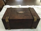 Vintage Wood Humidor Milk Glass Lined Brass Hardware Cigar Box Antique