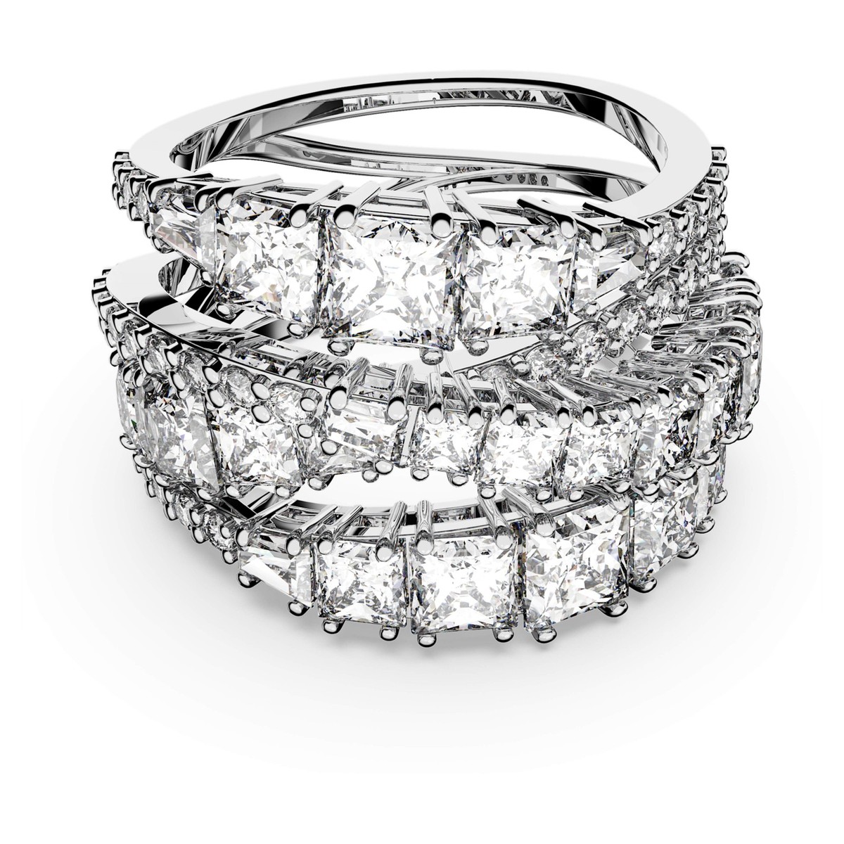 Swarovski Hyperbola Ring Mixed Cuts, White, Rhodium Plated Size 7