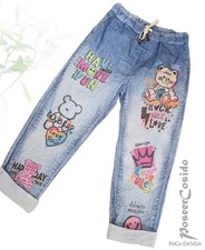 LAGENLOOK LA BASS Jogpants Jeggins Hose Jeans-Look blau bunt 44 46 48 50 52 (54)