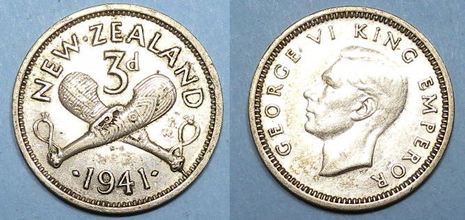 ONE CENT START! 1941 NEW ZEALAND SILVER THREEPENCE #583-65