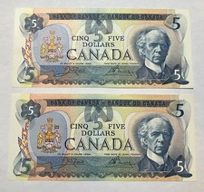 1979 Canada $5 Dollar Banknotes- Lot of 2 - BC53b Crow/Bouey
