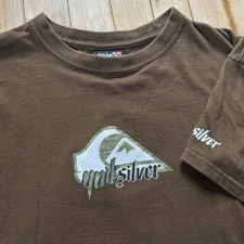 VTG Quicksilver Center Logo Surf Skate T-Shirt Brown Two Sided y2k Size M