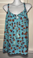 CAbi Blue Palm Print All Aboard Tassel Tank Style 5230 Size Medium