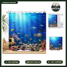Ocean Underwater World Shower Curtain - Tropical Fishes Turtles Design 72"x72"