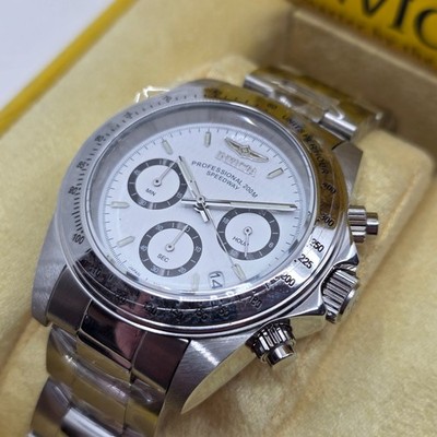 Invicta Speedway Red Text White Panda Dial Chronograph Quartz Watch Model 9211