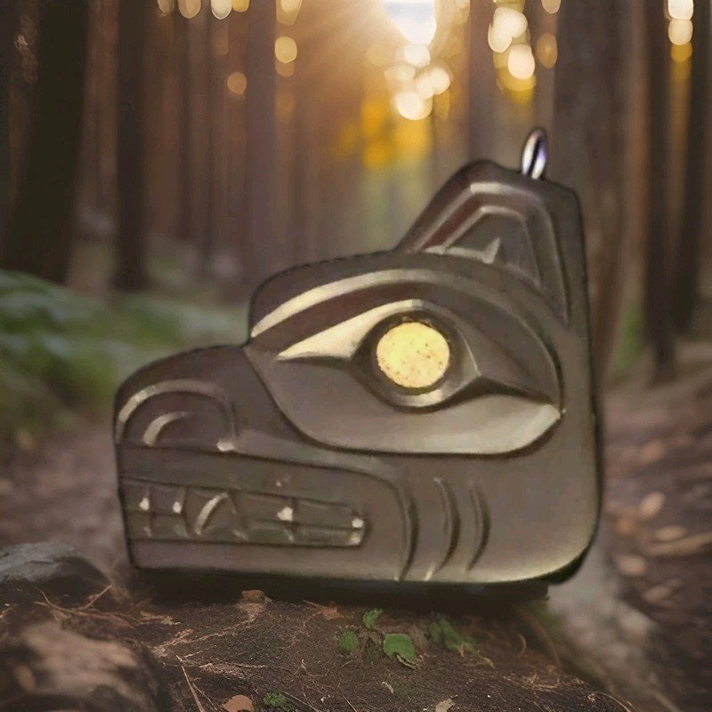 Unique Haida Bear Pendant Handcarved In Argilite By Master Shirley Longboat 