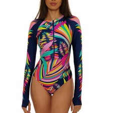 Trina Turk Paralia Long-Sleeve Zip-Up Paddle Suit, Rash Guard Women's Size Small