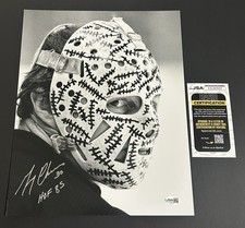 GERRY CHEEVERS The MASK Up CLOSE SIGNED 11x14 Photo BRUINS HOF GOALIE JSA