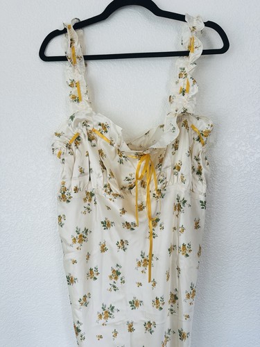 NWT Reformation Cream Ivory Floral Ruffled 100% Silk Satin Maxi Dress Size XL - Picture 4 of 10