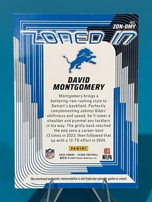 David Montgomery 2025 Score Zoned In Jersey #ZON-DMY Lions Patch