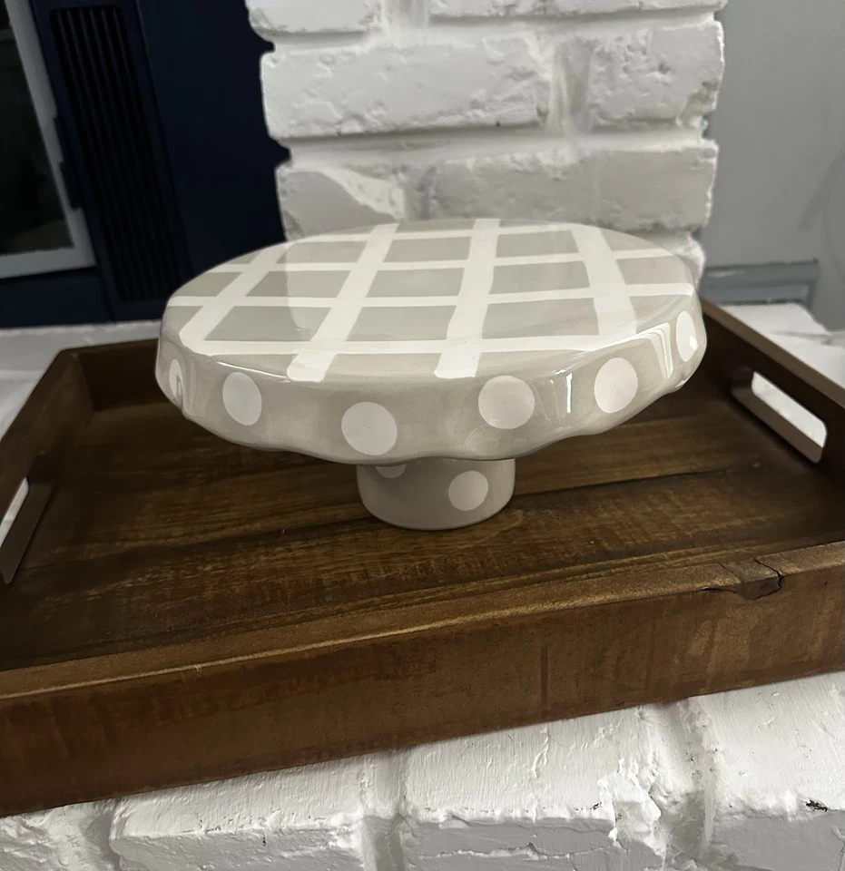 Suporte/chip e prato de mergulho redondo para bolo cor acastanhada com bolinhas brancas 4 polegadas - Imagem 2 de 4