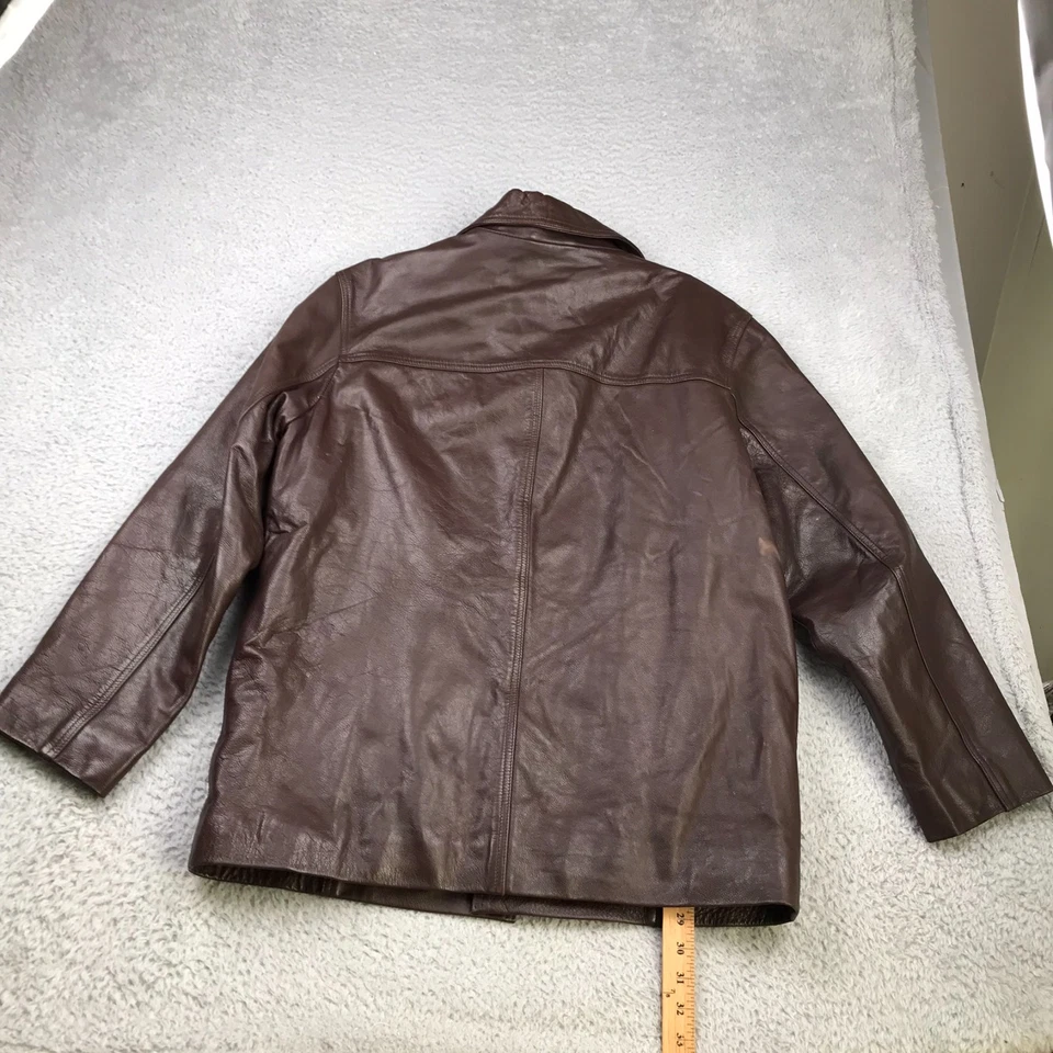 复古 J Crew 皮革夹克男式 M 棕色羊毛衬里纽扣轰炸机 *有缺陷 — 第 4/4 张图片