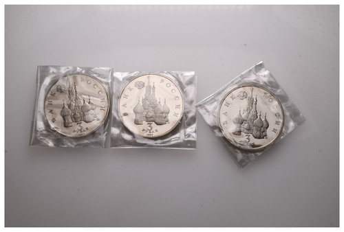 Russland Lot 3 x 3 Rubel 1992/92/92 Cu-Ni PP